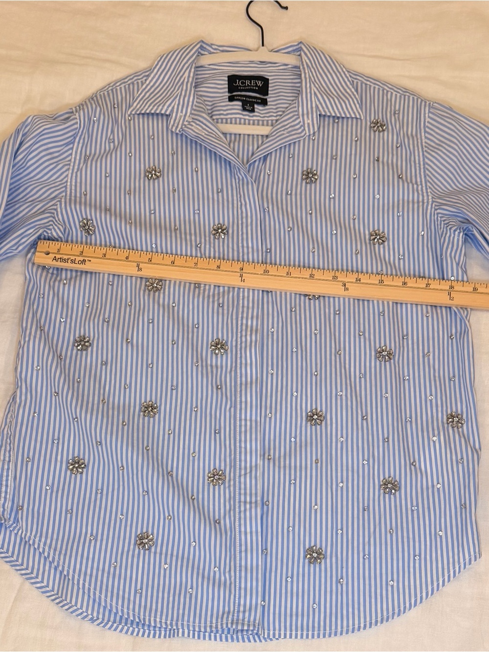 J. Crew Light Blue Striped Crystal-Embellished Button-Down Shirt - Picture 4 of 9